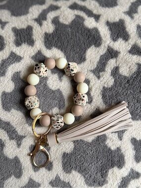 Neutral Bead Tassel Wristlet Keychain